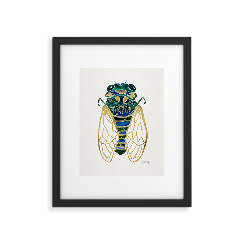 Green & Gold Cicada Framed Art Print Gallery Image 5