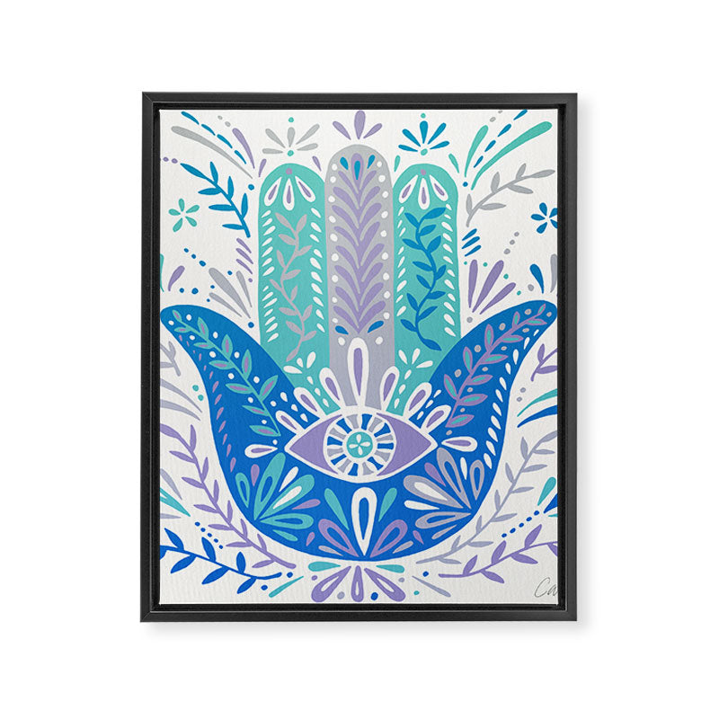 Hamsa Hand - Blue & Turquoise Palette Framed Canvas Print Gallery Image 8