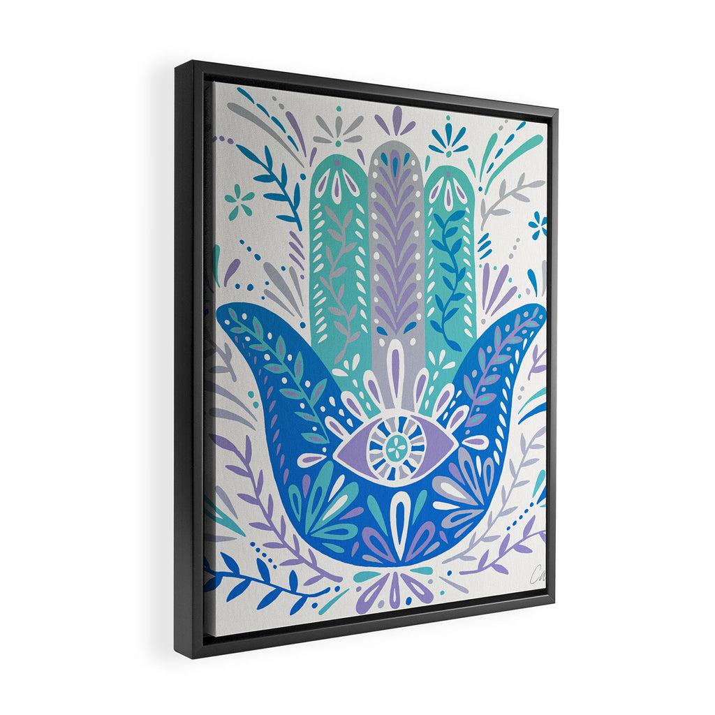 Hamsa Hand - Blue & Turquoise Palette Framed Canvas Print Gallery Image 2