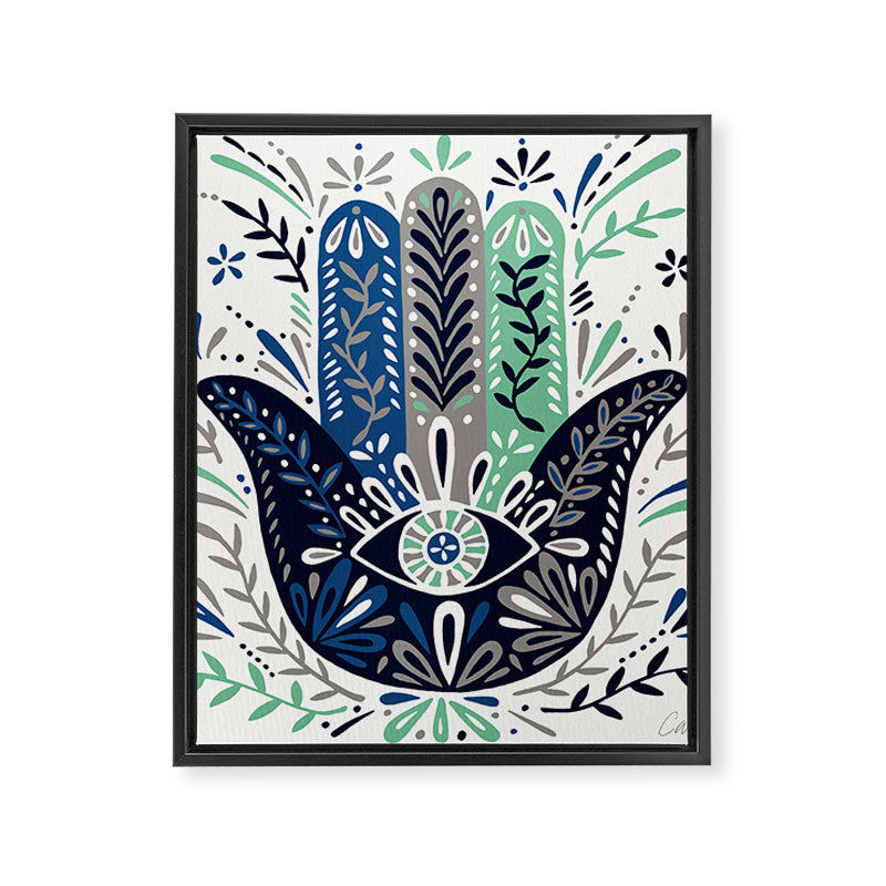Hamsa Hand - Navy Palette Framed Canvas Print Gallery Image 8