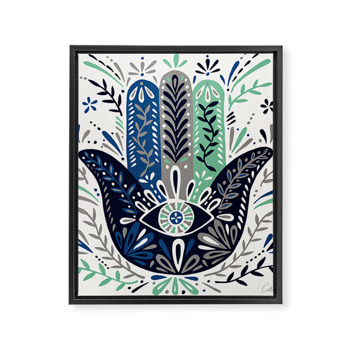 Hamsa Hand - Navy Palette Framed Canvas Print Gallery Image 1
