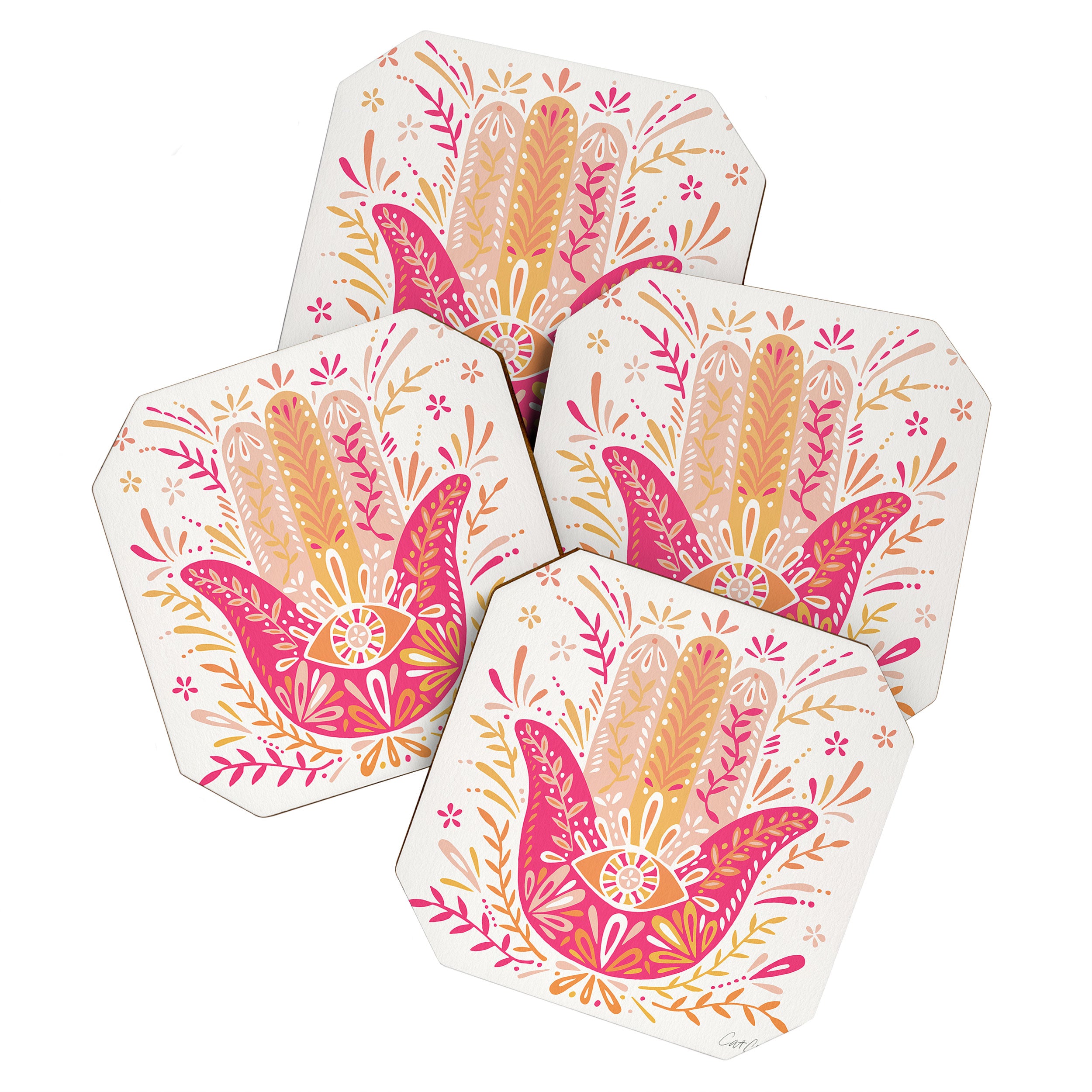 Hamsa Hand â Pink & Peach Palette Coaster Gallery Image 1