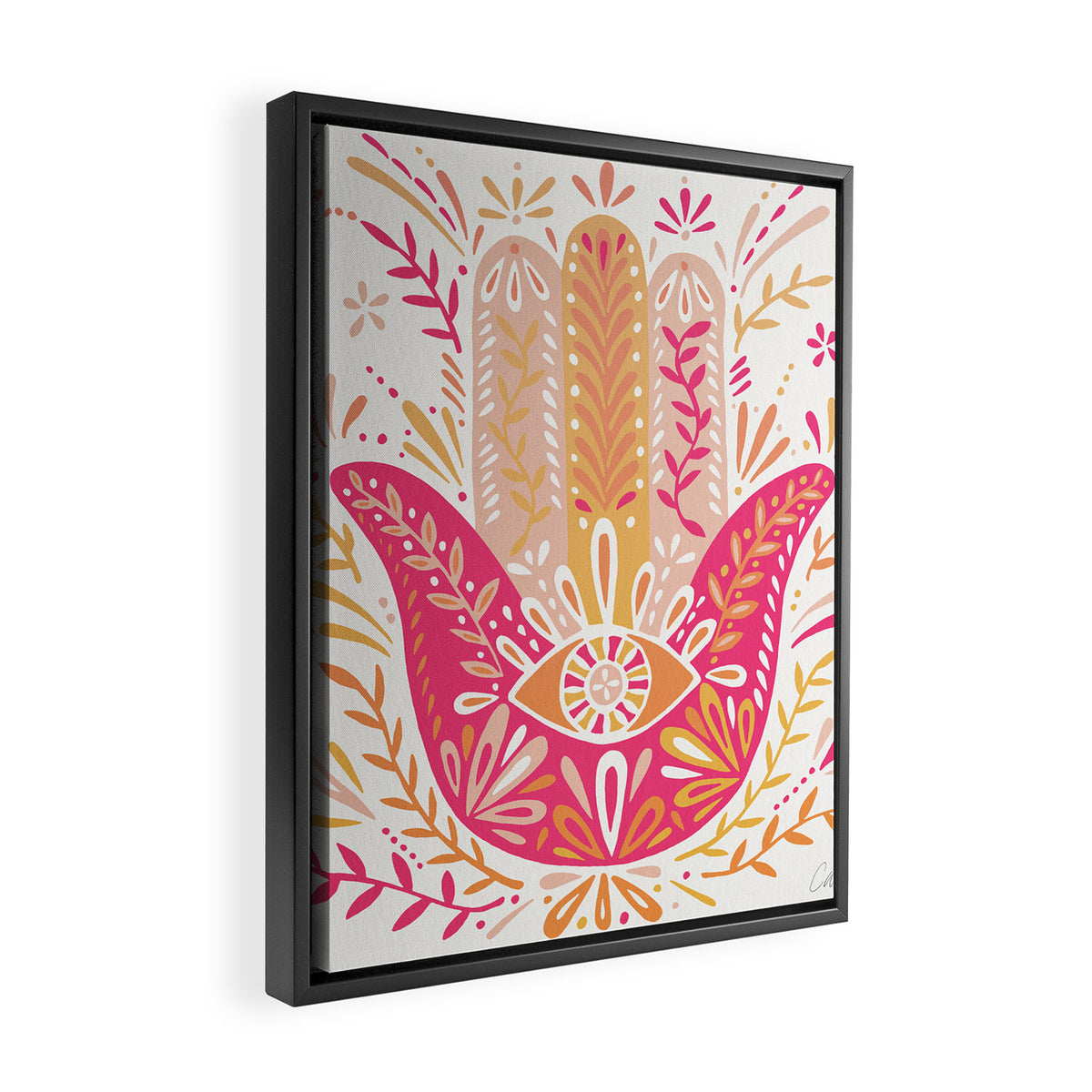 Hamsa Hand â Pink & Peach Palette Framed Canvas Print Gallery Image 2