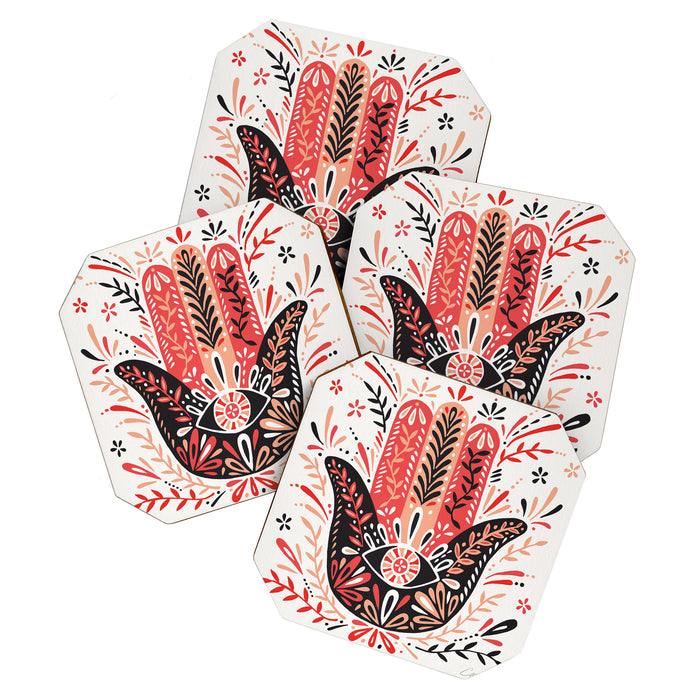 Hamsa Hand - Red & Black Palette Coaster Gallery Image 1