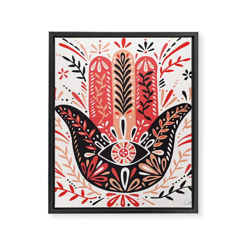 Hamsa Hand - Red & Black Palette Framed Canvas Print Gallery Image 8