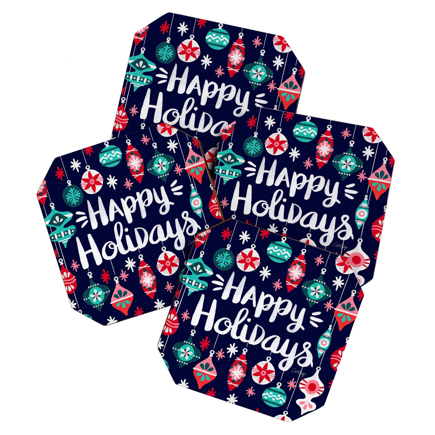 Happy Holidays - Navy Coaster Gallery Image 1