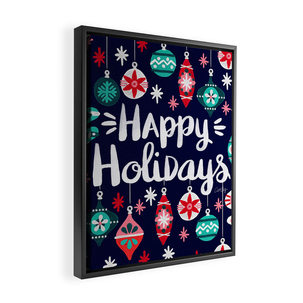 Happy Holidays - Navy Framed Canvas Print Gallery Image 2