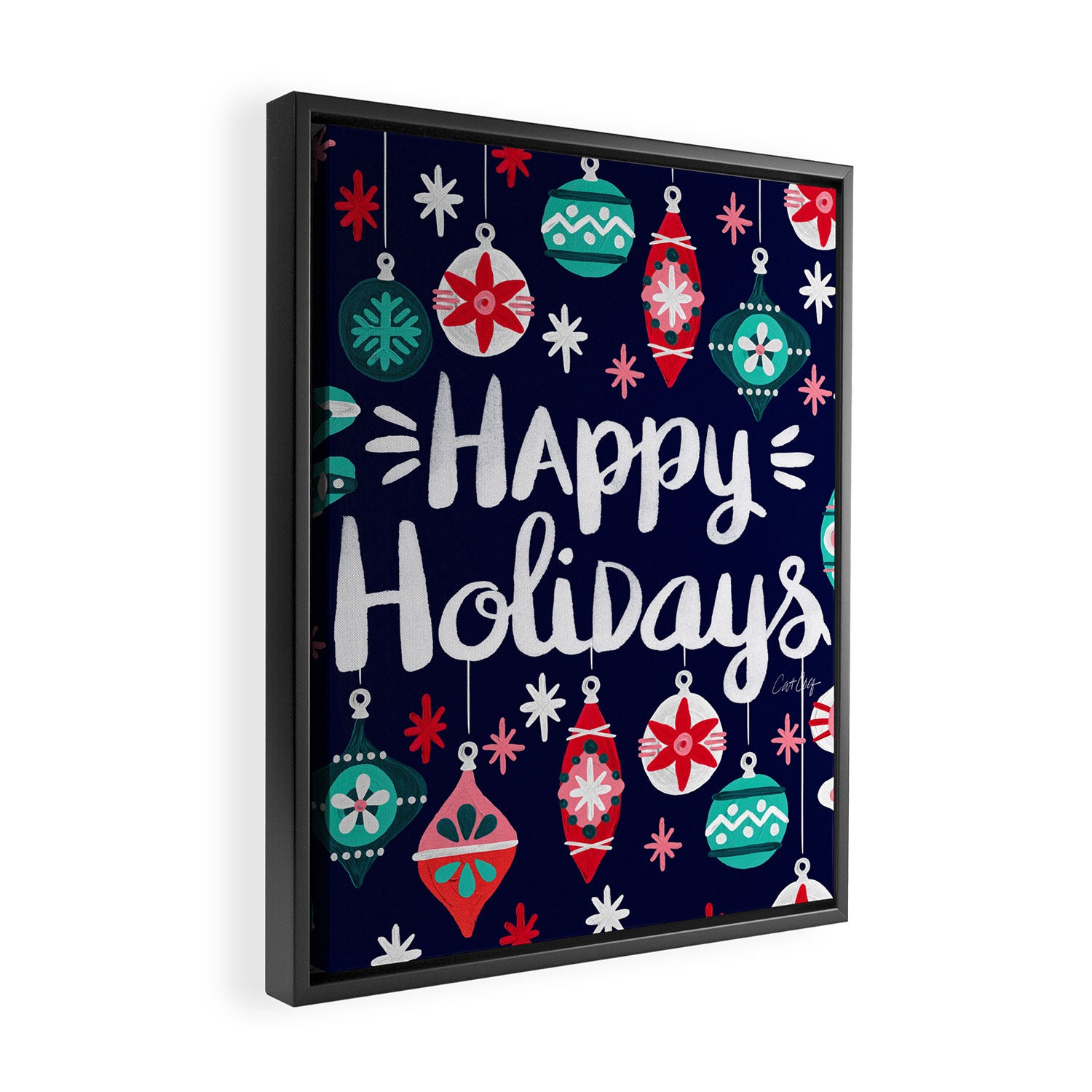 Happy Holidays - Navy Framed Canvas Print Gallery Image 2