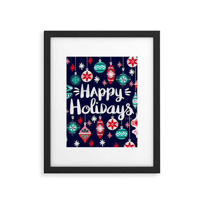 Happy Holidays - Navy Framed Art Print Gallery Image 1
