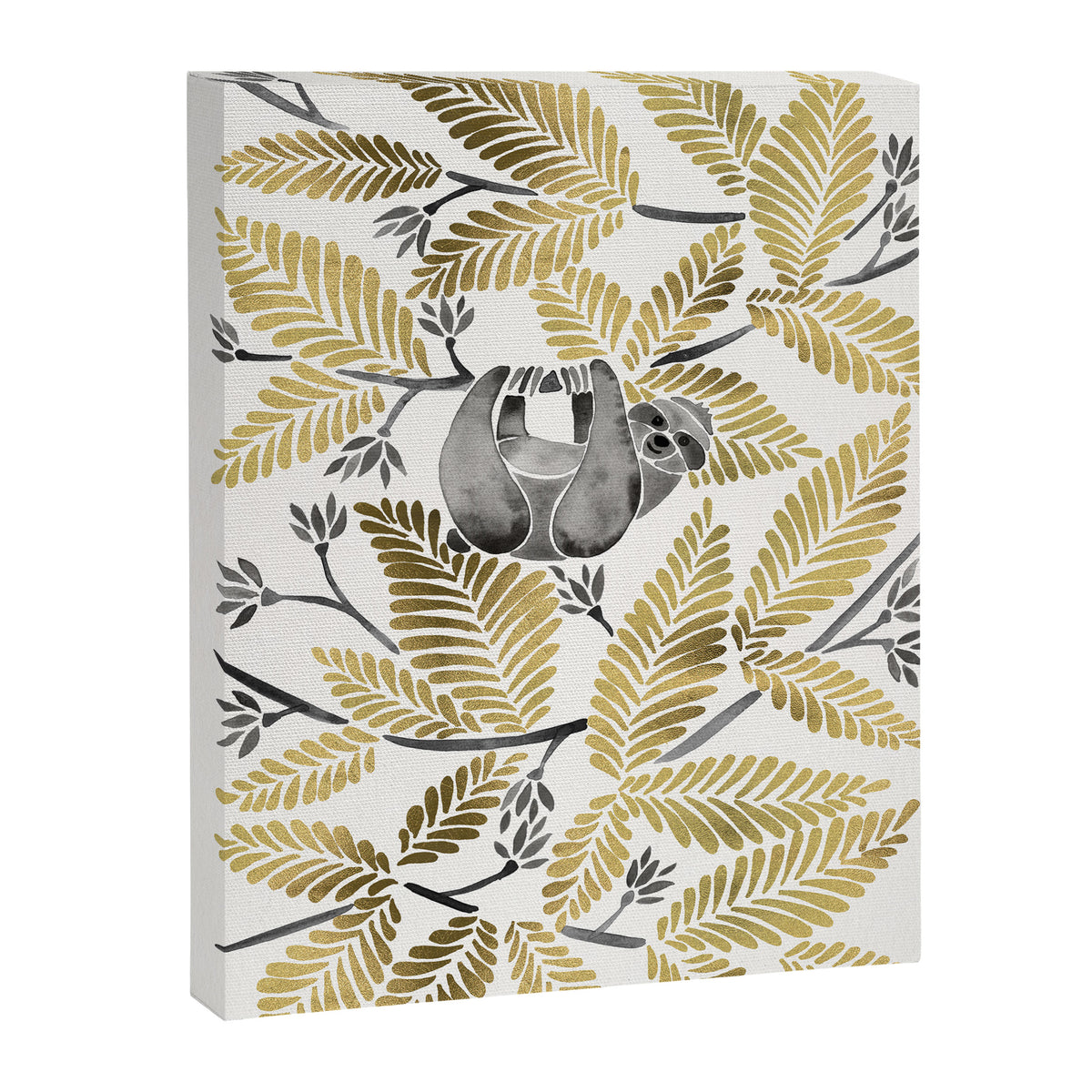 Happy Sloth - Tropical Gold Leaves Canvas Print Gallery Image 6
