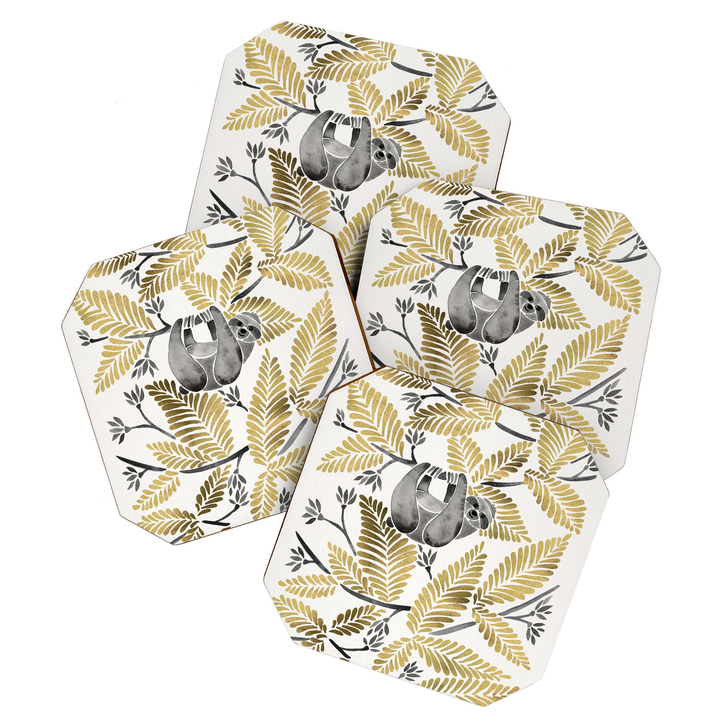 Happy Sloth - Tropical Gold Leaves Coaster Gallery Image 1