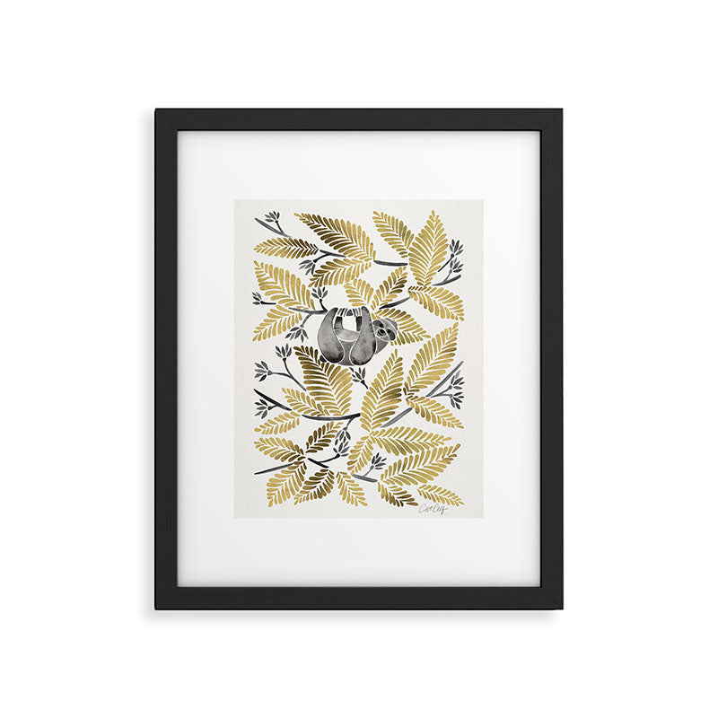 Happy Sloth - Tropical Gold Leaves Framed Art Print Gallery Image 5