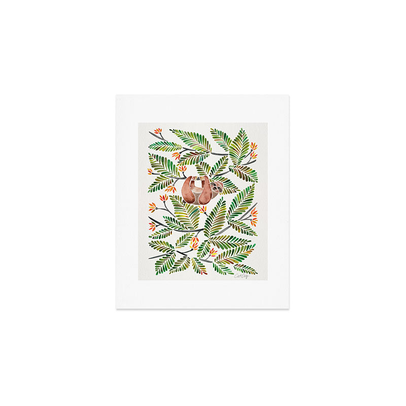 Happy Sloth - Tropical Green Rainforest Art Print Gallery Image 1