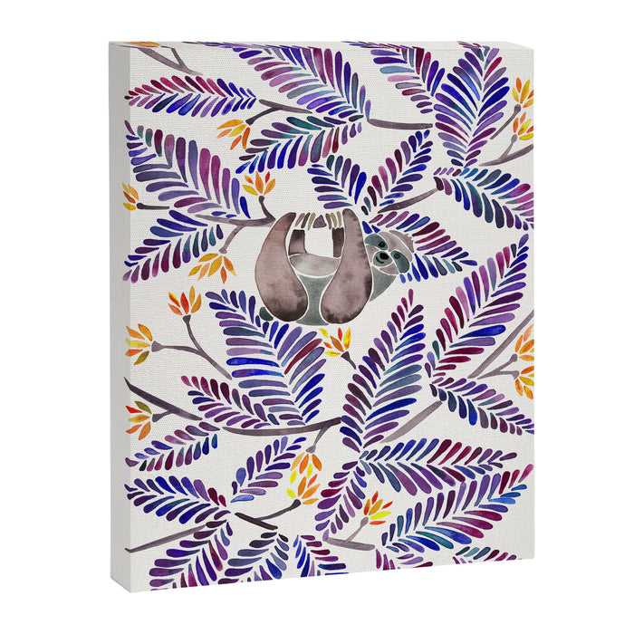 Happy Sloth - Tropical Indigo Leaves Canvas Print Gallery Image 1