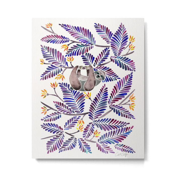 Happy Sloth - Tropical Indigo Leaves Metal Print Gallery Image 1