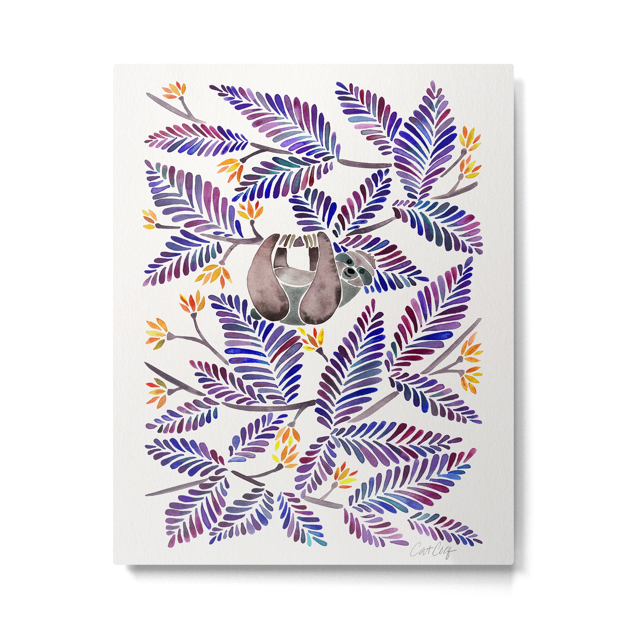Happy Sloth - Tropical Indigo Leaves Metal Print Gallery Image 4