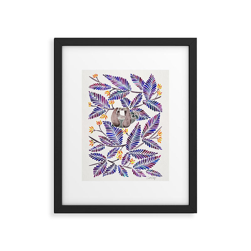 Happy Sloth - Tropical Indigo Leaves Framed Art Print Gallery Image 5
