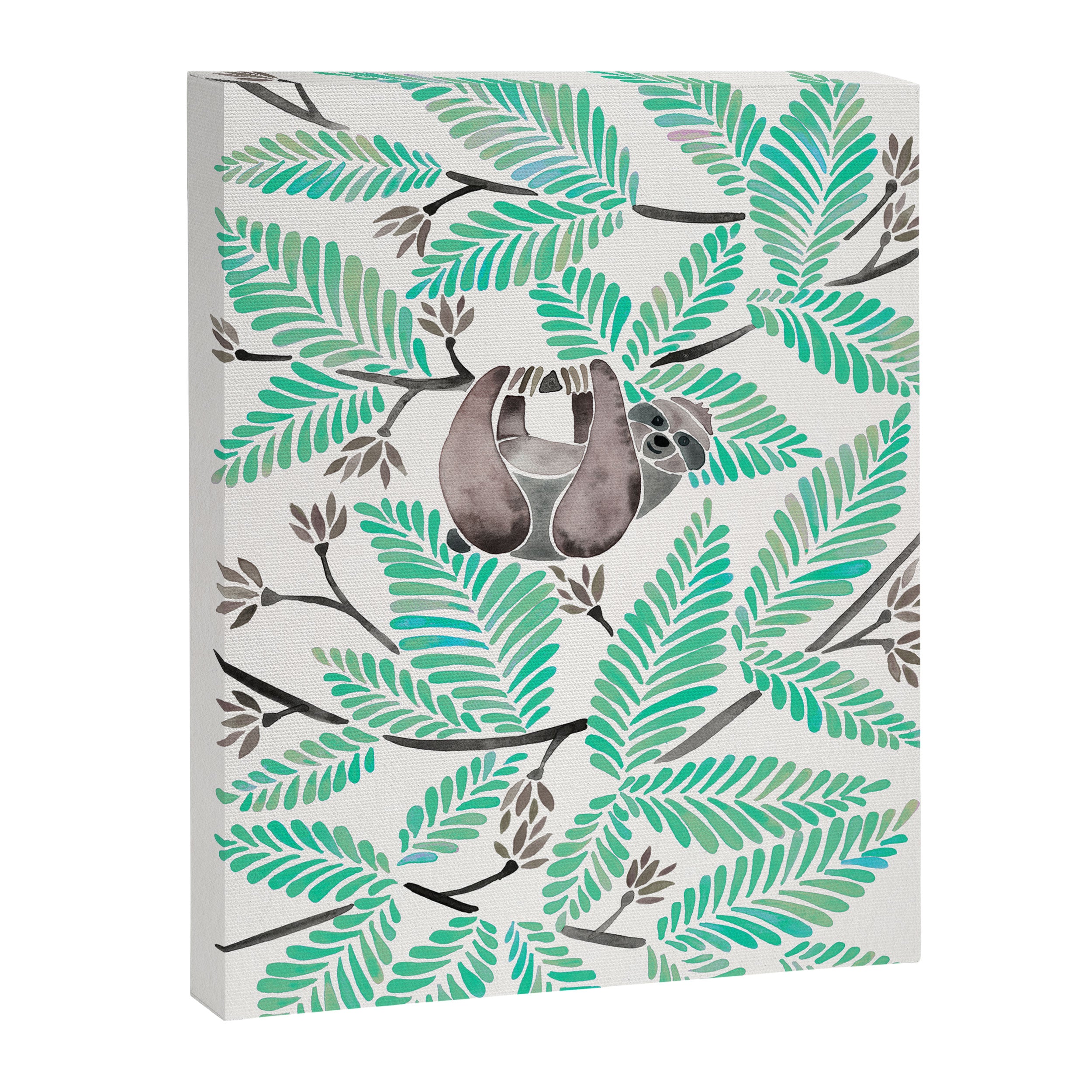 Happy Sloth - Tropical Mint Rainforest Canvas Print Gallery Image 6