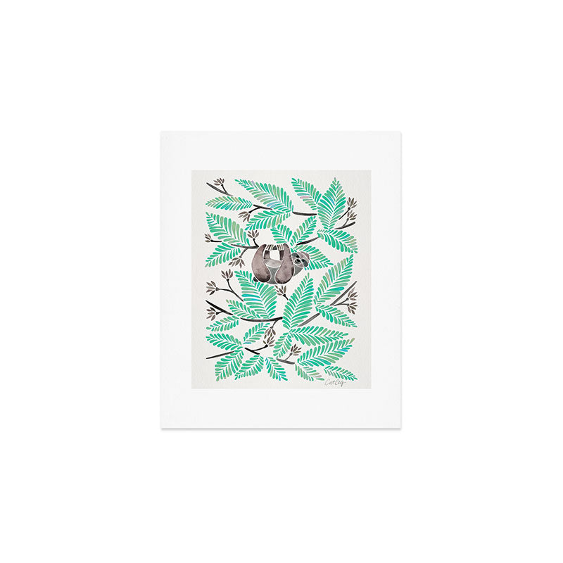 Happy Sloth - Tropical Mint Rainforest Art Print Gallery Image 1