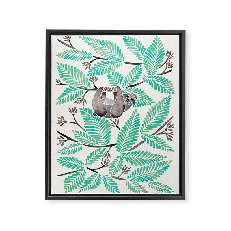 Happy Sloth - Tropical Mint Rainforest Framed Canvas Print Gallery Image 6