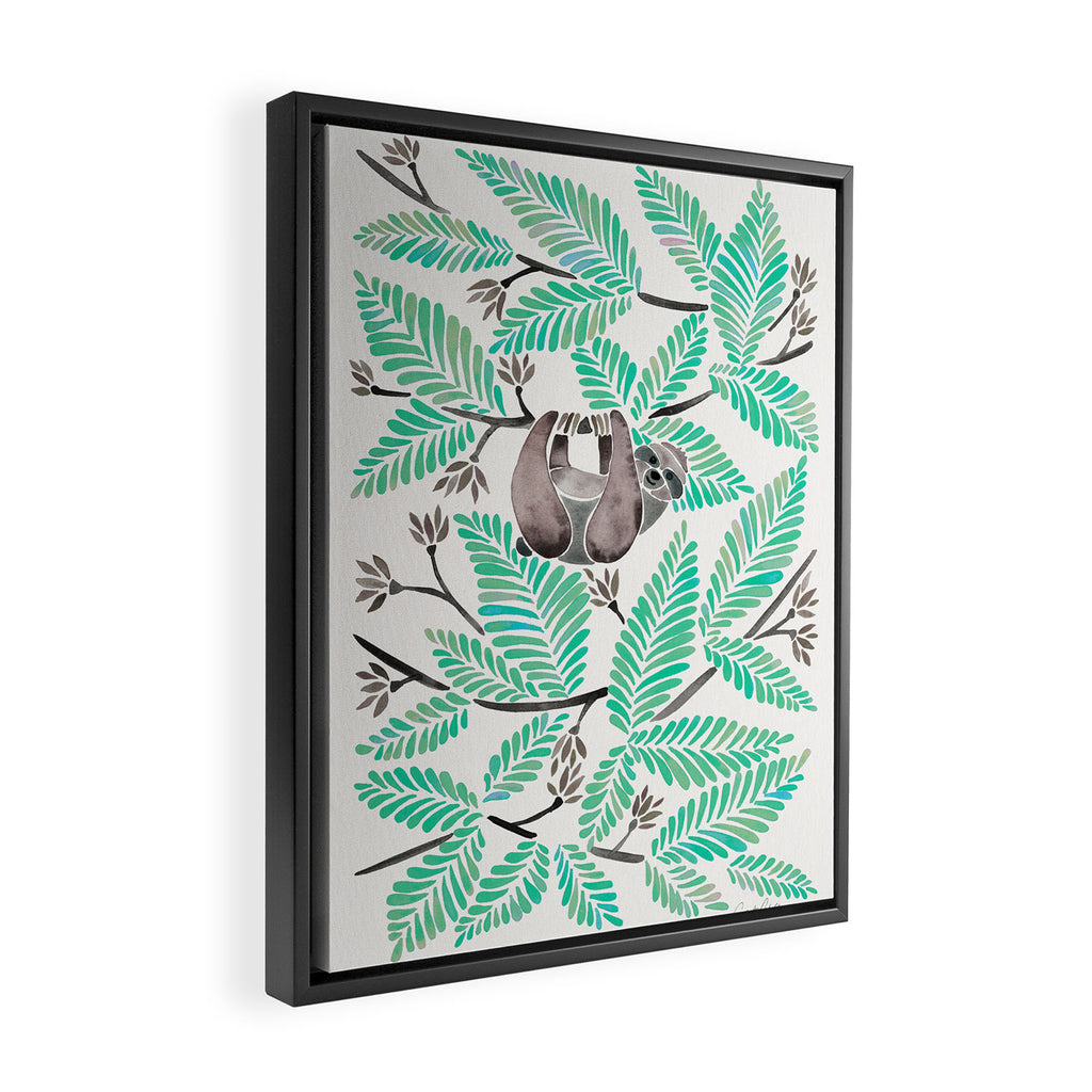 Happy Sloth - Tropical Mint Rainforest Framed Canvas Print Gallery Image 2