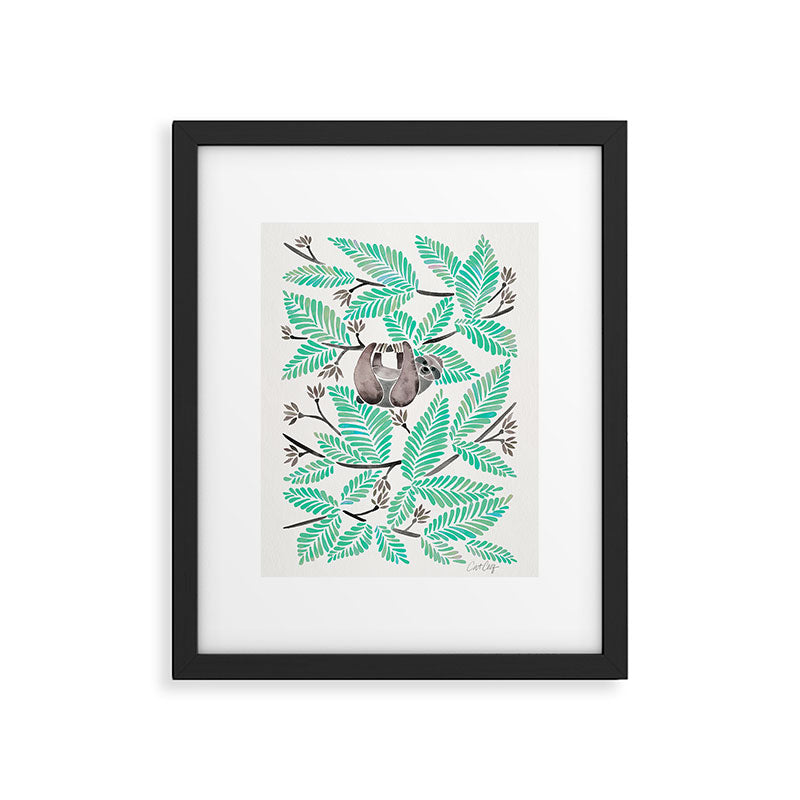 Happy Sloth - Tropical Mint Rainforest Framed Art Print Gallery Image 5