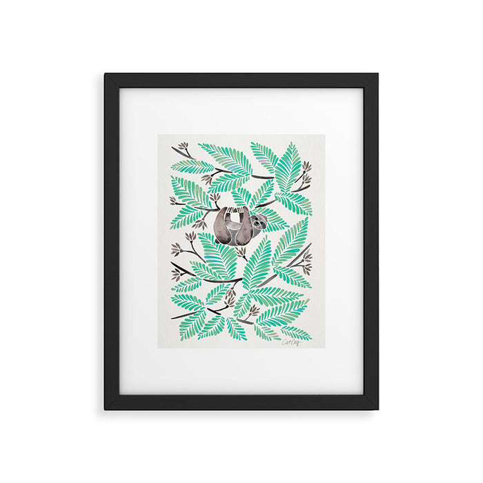 Happy Sloth - Tropical Mint Rainforest Framed Art Print Gallery Image 1