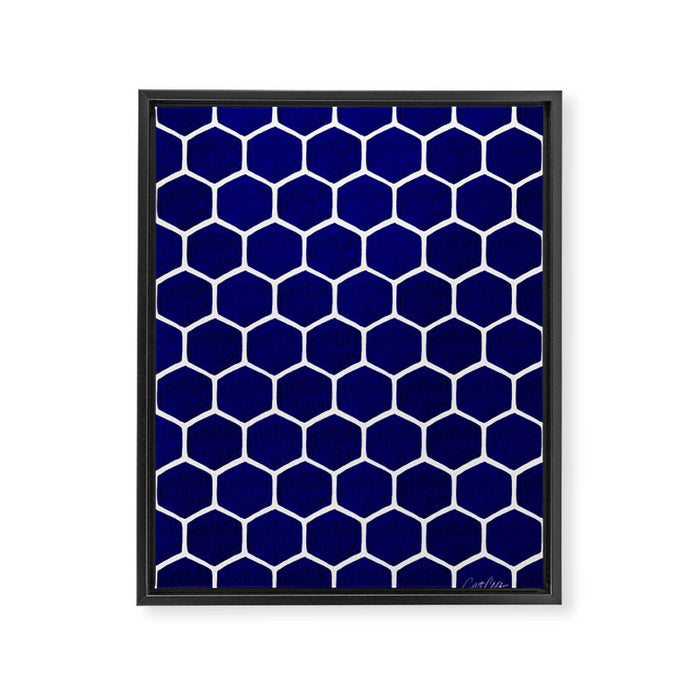 Hexagon Honeycomb Pattern - Navy Palette Framed Canvas Print Gallery Image 1