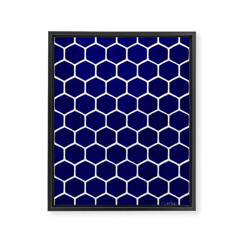 Hexagon Honeycomb Pattern - Navy Palette Framed Canvas Print Gallery Image 8