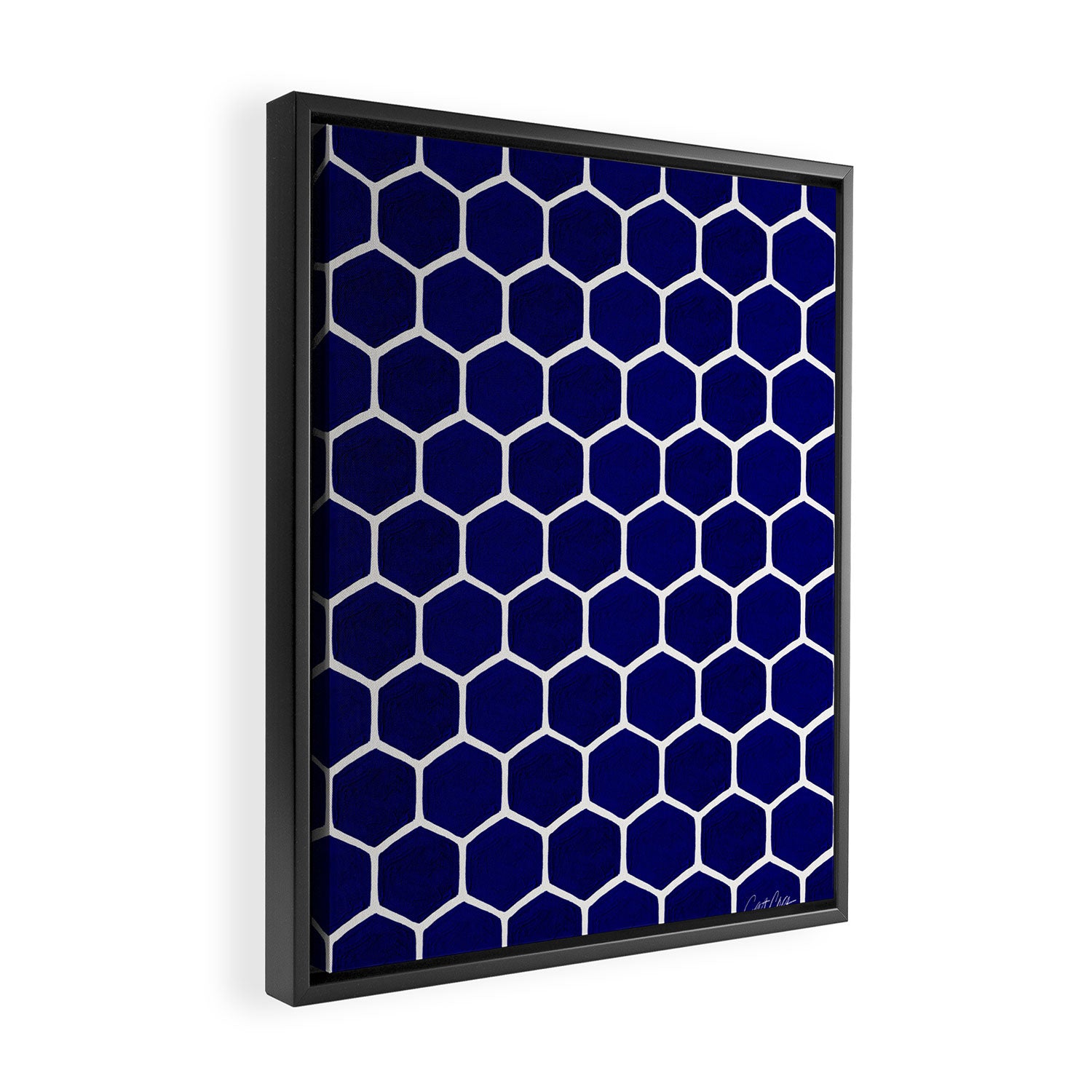 Hexagon Honeycomb Pattern - Navy Palette Framed Canvas Print Gallery Image 2