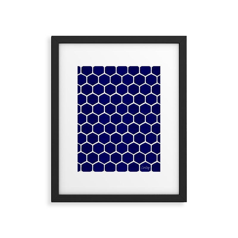 Hexagon Honeycomb Pattern - Navy Palette Framed Art Print Gallery Image 6