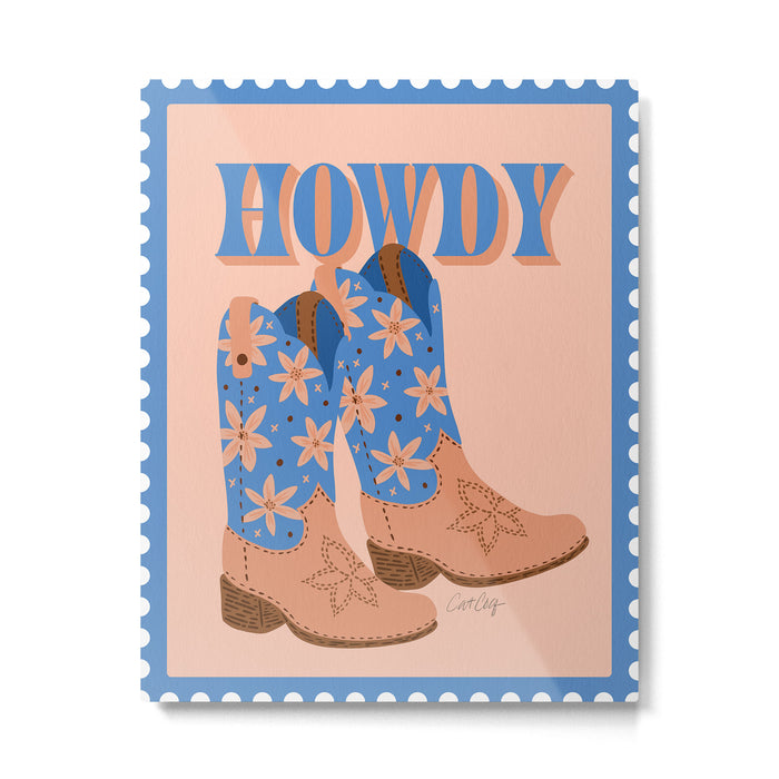 Howdy Cowgirl - Blue & Peach Metal Print Gallery Image 1