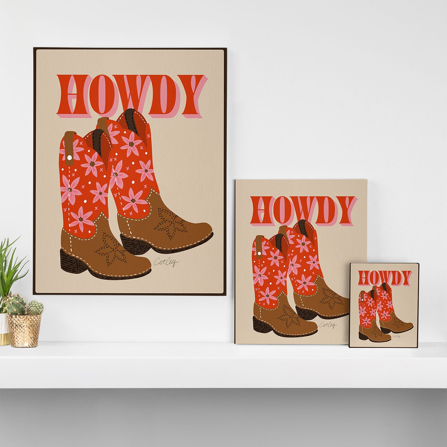 Howdy Cowgirl - Coral & Pink Canvas Print Gallery Image 3