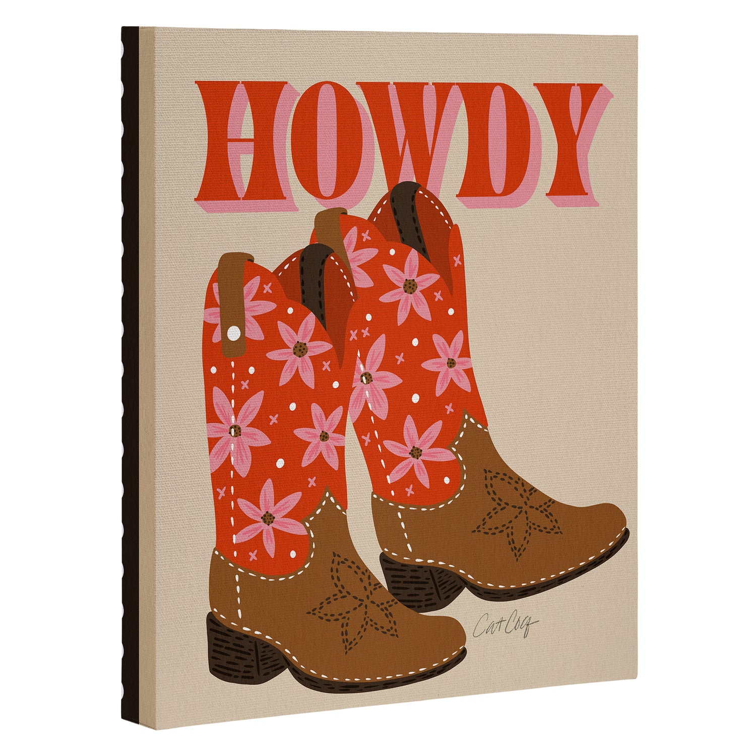 Howdy Cowgirl - Coral & Pink Canvas Print Gallery Image 3
