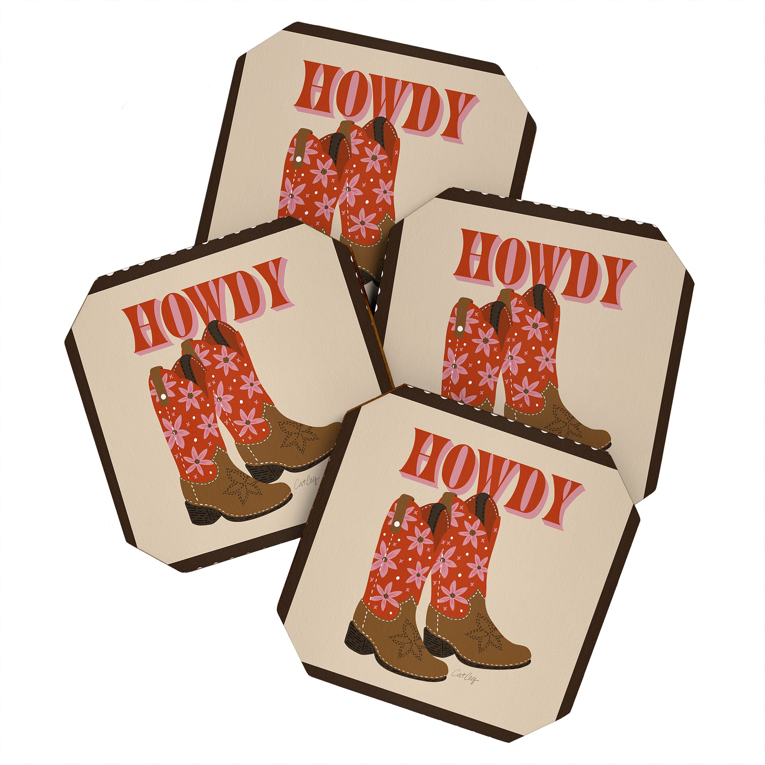 Howdy Cowgirl - Coral & Pink Coaster Gallery Image 1