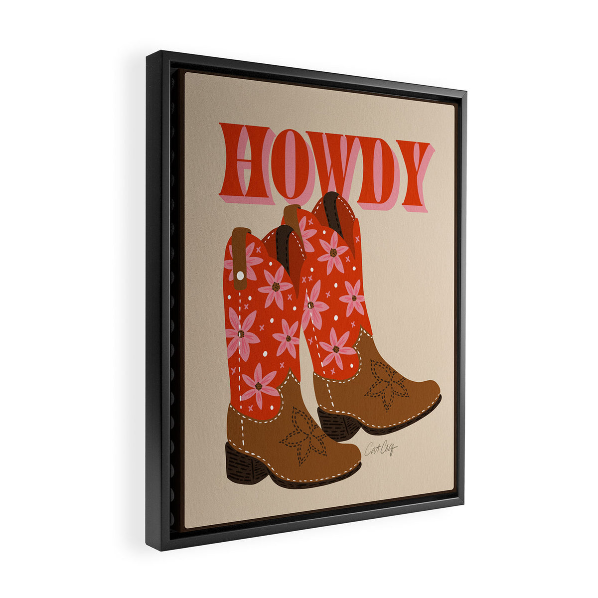 Howdy Cowgirl - Coral & Pink Framed Canvas Print Gallery Image 2