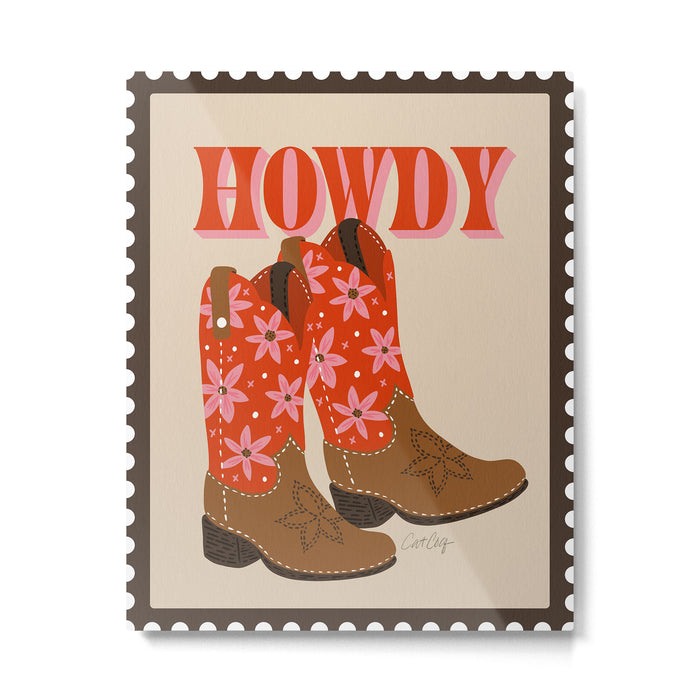 Howdy Cowgirl - Coral & Pink Metal Print Gallery Image 1