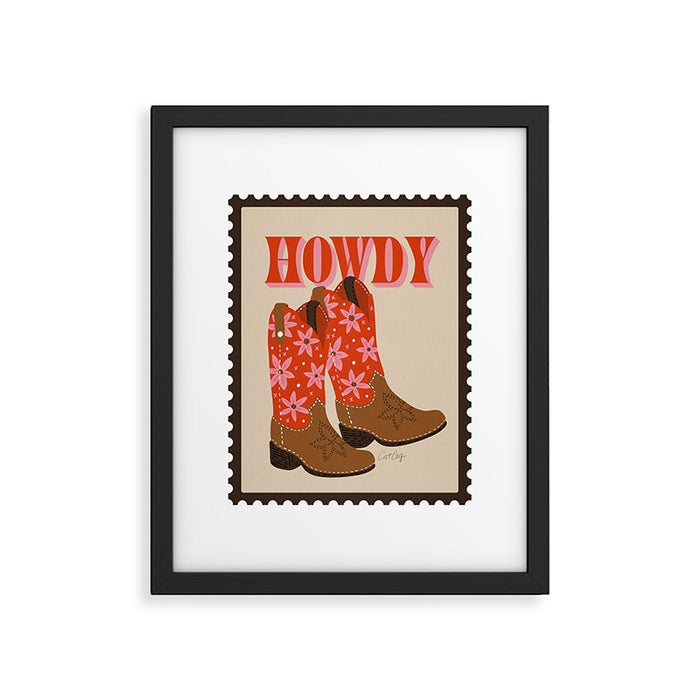 Howdy Cowgirl - Coral & Pink Framed Art Print Gallery Image 1