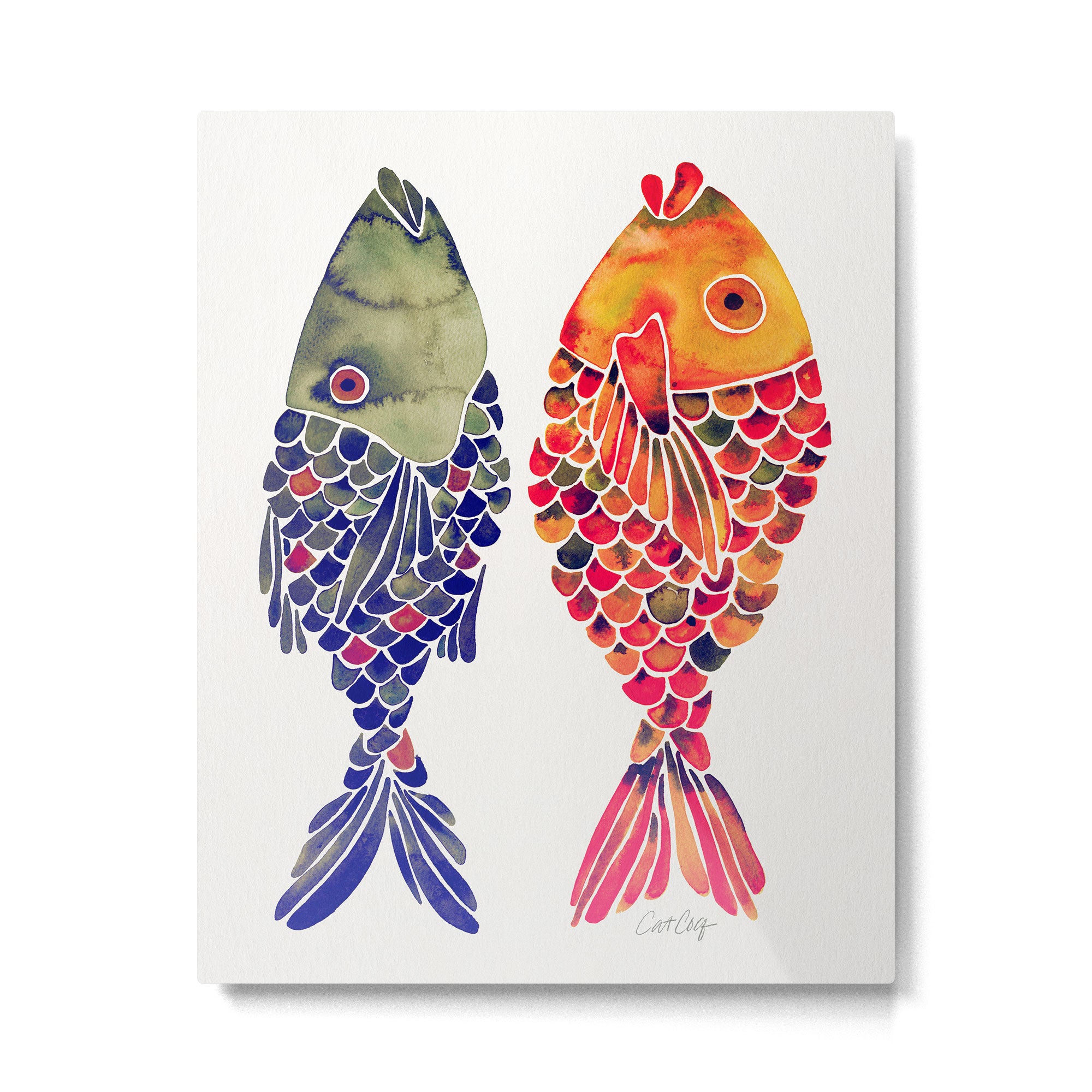 Indonesian Fish Duo - Navy & Coral Palette Metal Print Gallery Image 6