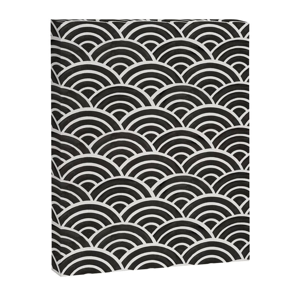 Japanese Seigaiha Wave - Black & White Palette Canvas Print Gallery Image 8