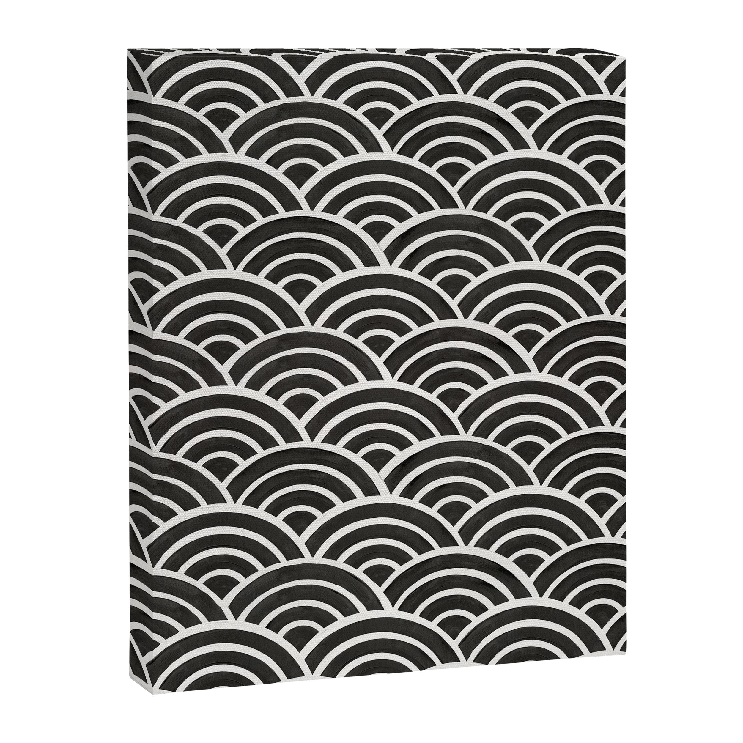Japanese Seigaiha Wave - Black & White Palette Canvas Print Gallery Image 8