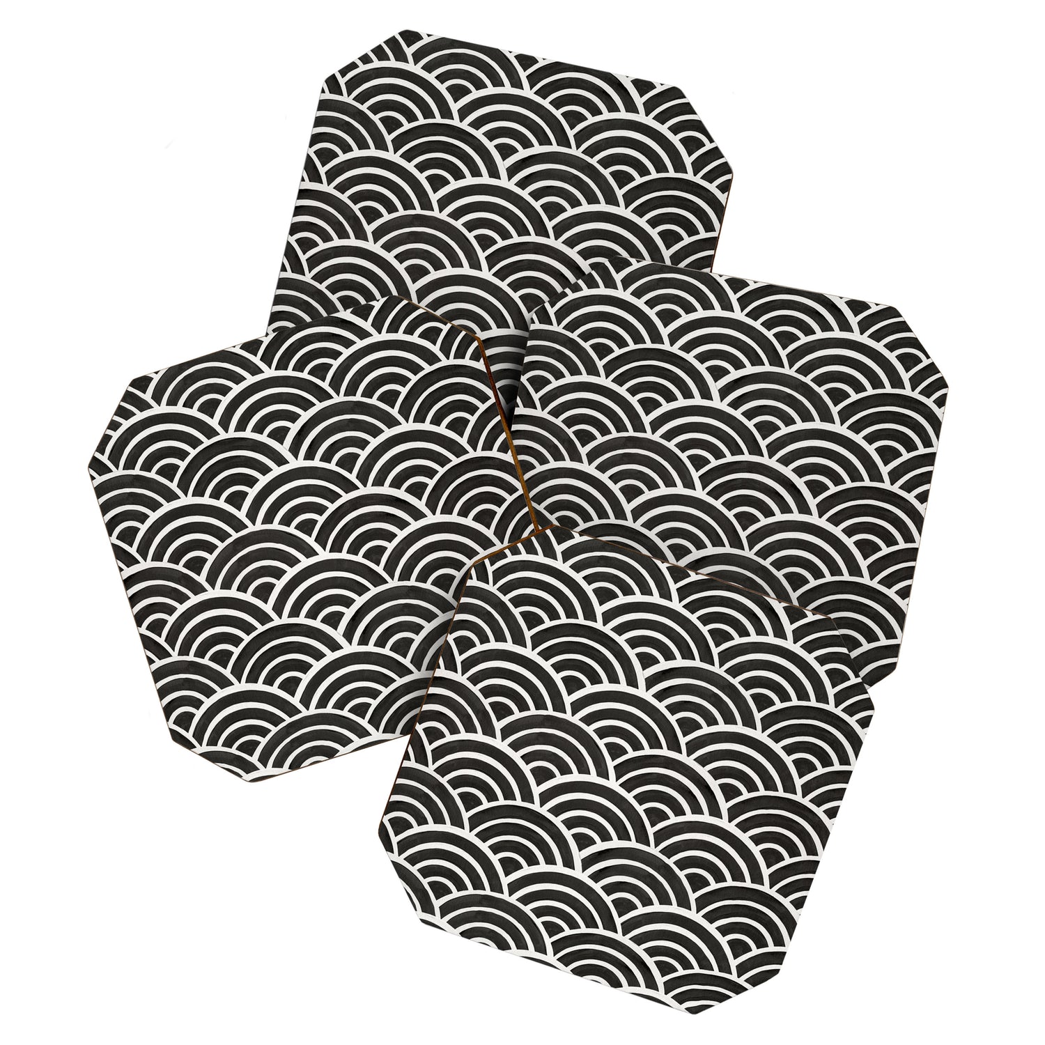 Japanese Seigaiha Wave - Black & White Palette Coaster Gallery Image 1