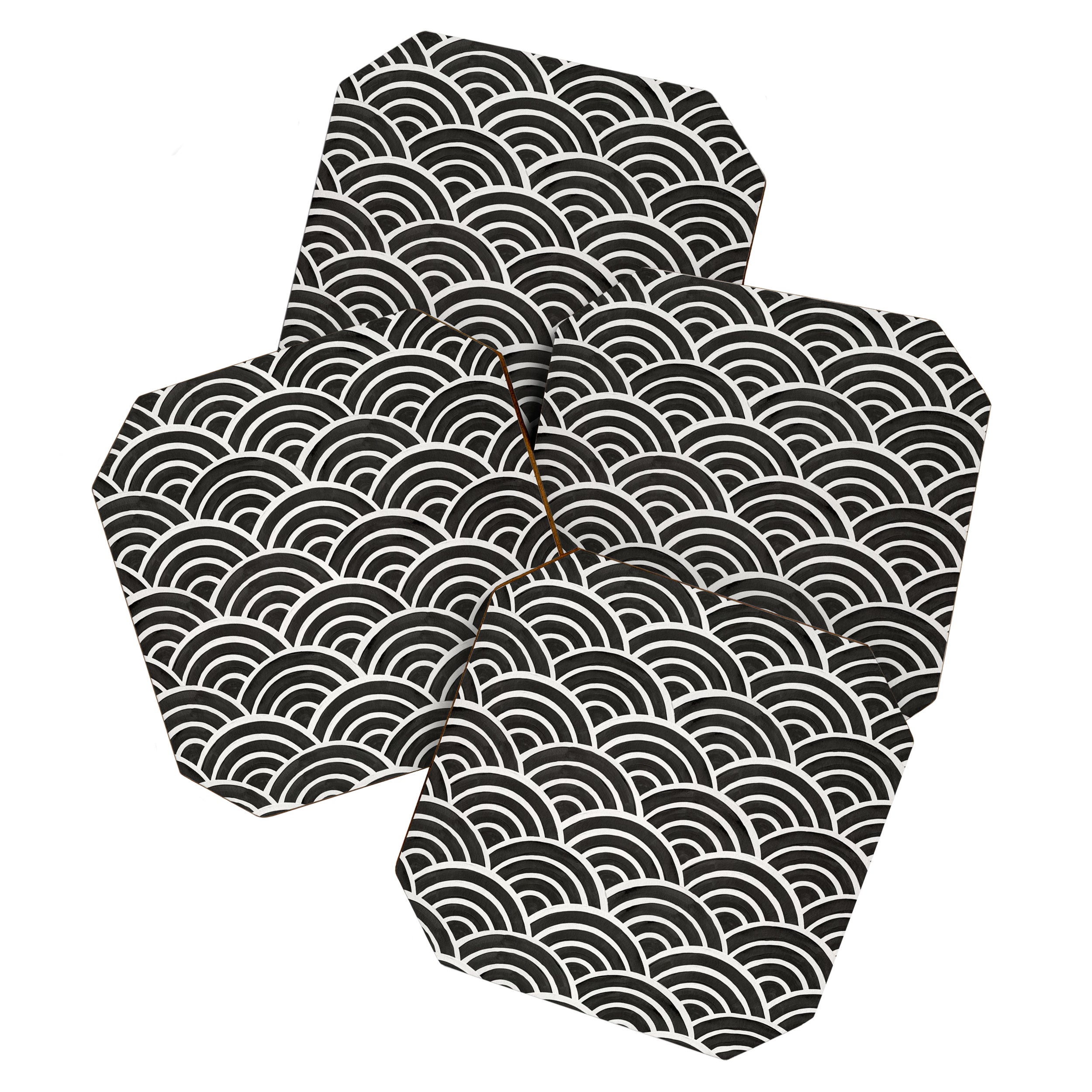Japanese Seigaiha Wave - Black & White Palette Coaster Gallery Image 1
