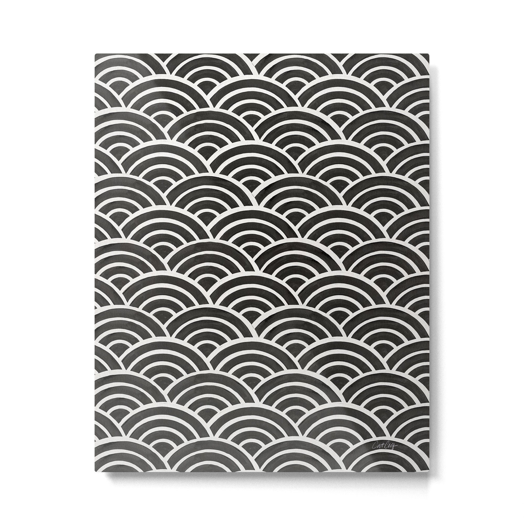 Japanese Seigaiha Wave - Black & White Palette Metal Print Gallery Image 6