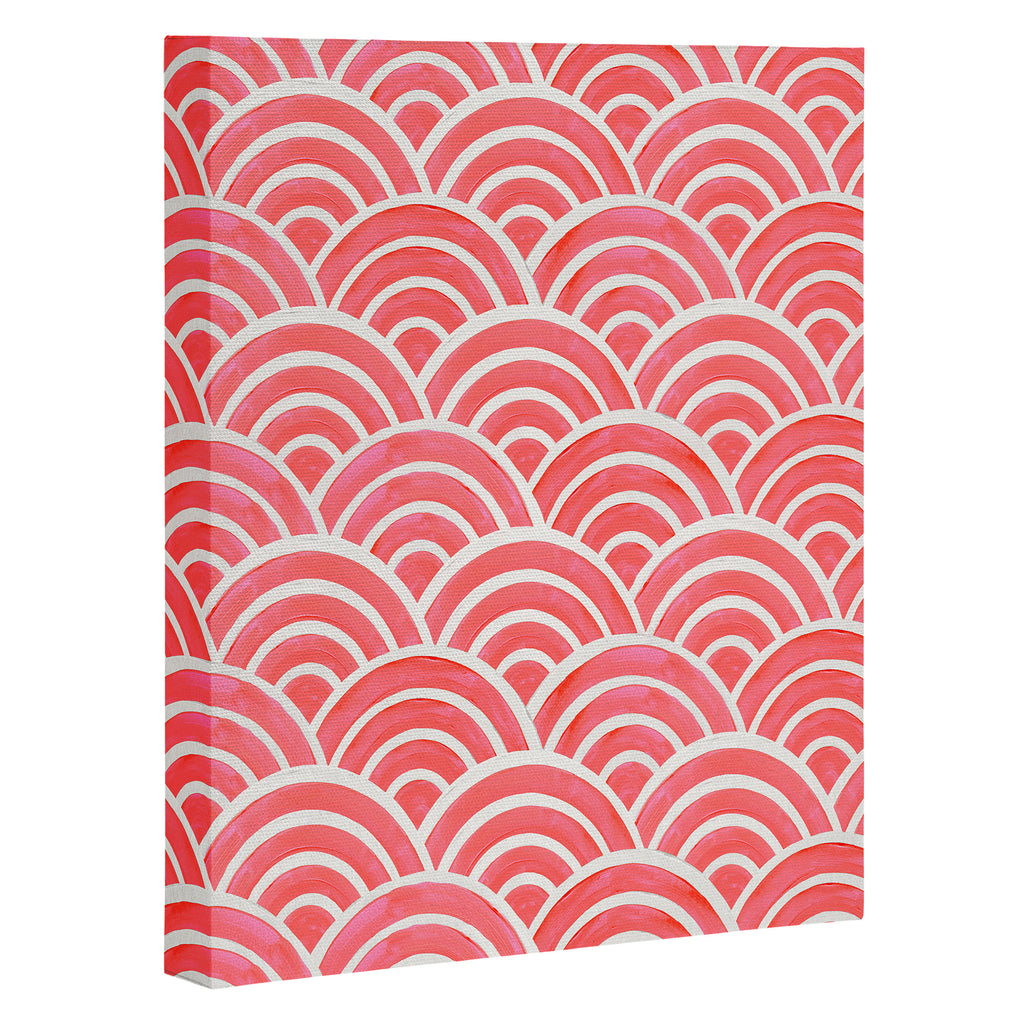 Japanese Seigaiha Wave Pattern - Coral Canvas Print Gallery Image 3