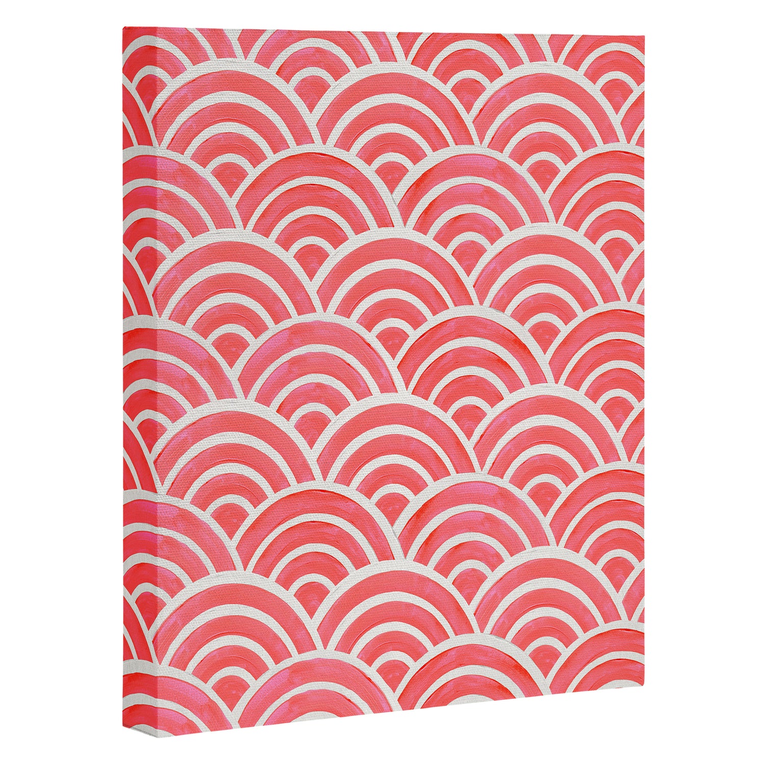 Japanese Seigaiha Wave Pattern - Coral Canvas Print Gallery Image 3