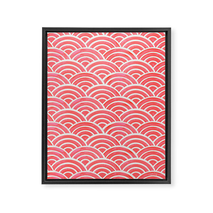 Japanese Seigaiha Wave Pattern - Coral Framed Canvas Print Gallery Image 1