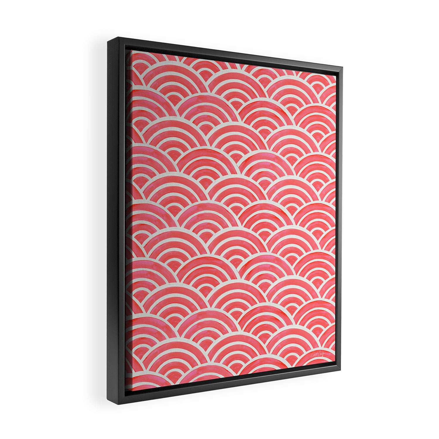 Japanese Seigaiha Wave Pattern - Coral Framed Canvas Print Gallery Image 2