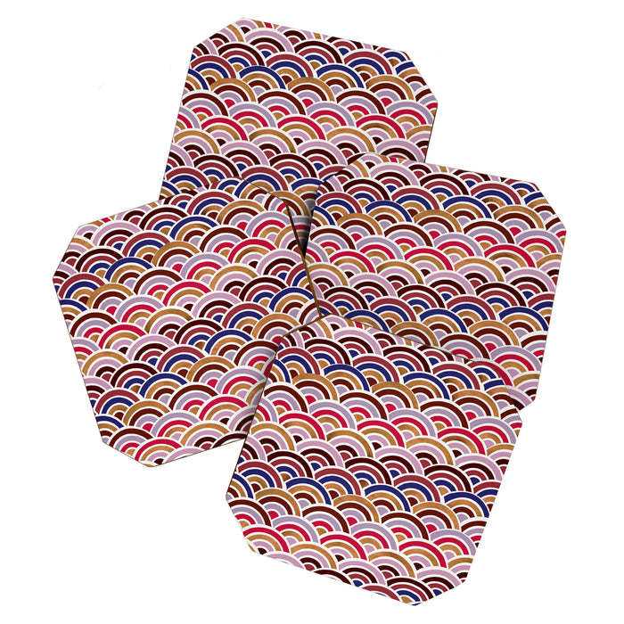 Japanese Seigaiha Wave - Mauve & Gold Palette Coaster Gallery Image 1