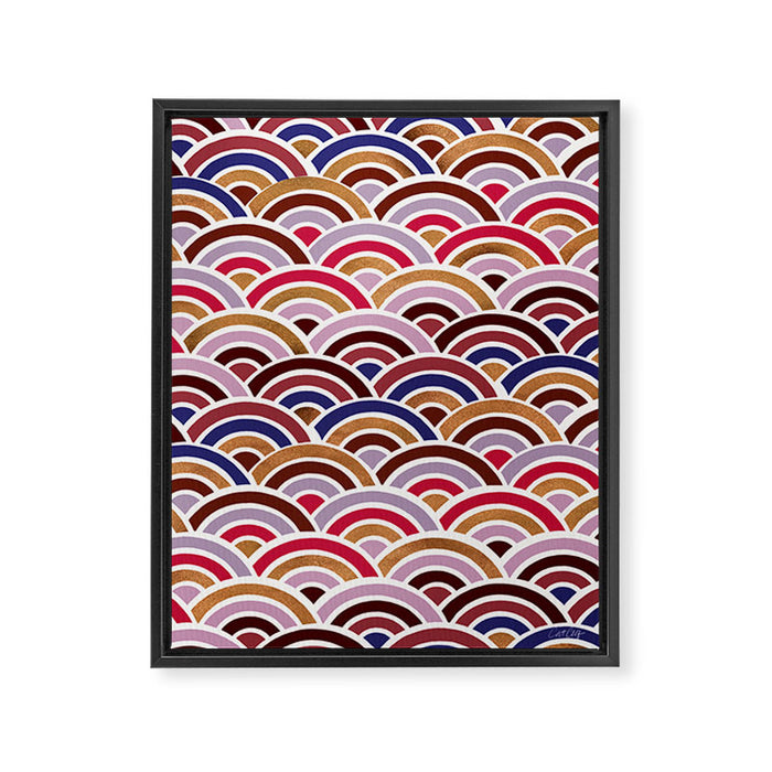 Japanese Seigaiha Wave - Mauve & Gold Palette Framed Canvas Print Gallery Image 1